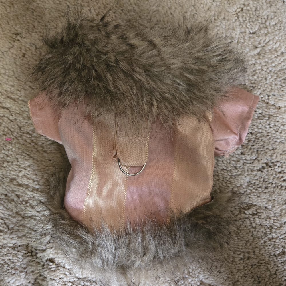 Fun Little Peach Dog Jacket with Faux Fur Trim